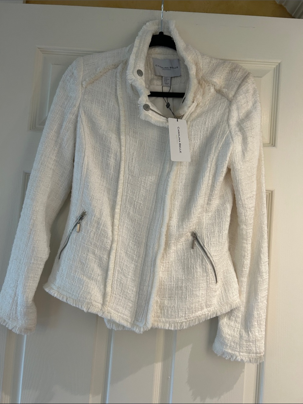 Carolina Belle Cream Bouclé Zip-Front Blazer
